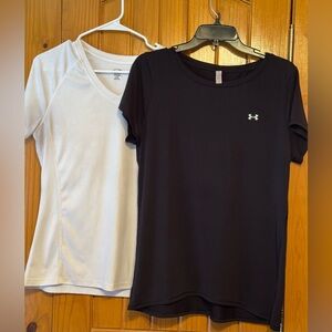 Under Armour heat gear black top- champion duo dry white top- short sleeve LARGE